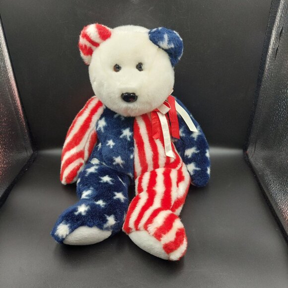 Vintage 1999 Spangle Patriotic PLUSH Bear Beanie Buddies USA Flag Retired TY 13" - Picture 1 of 5